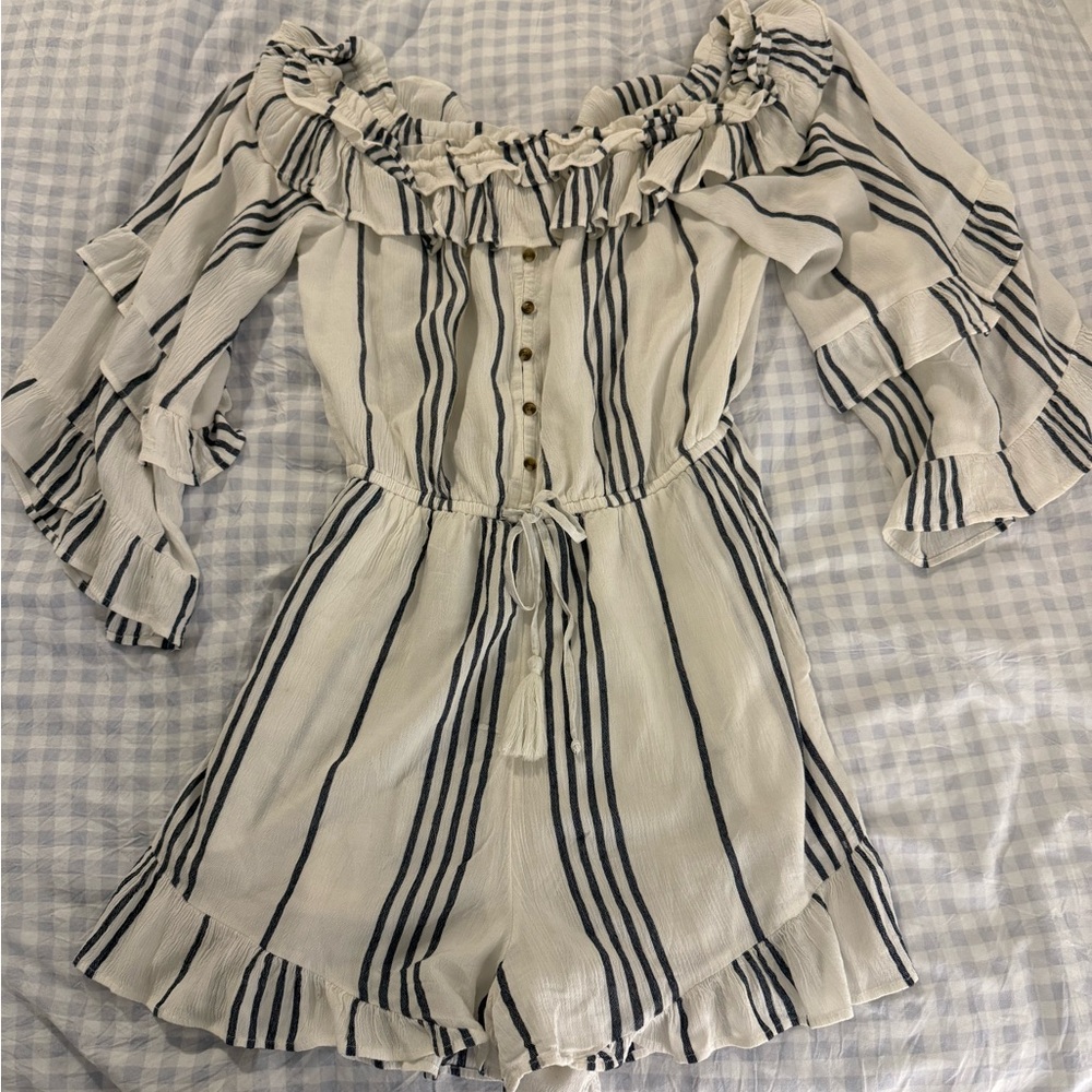 American Eagle Outfitters Navy and White Striped Romper